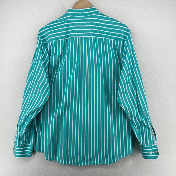 TOMMY BAHAMA Shirt Mens L Striped Flip Cuff Button Up Pima Cotton Teal Green - Picture 2 of 16